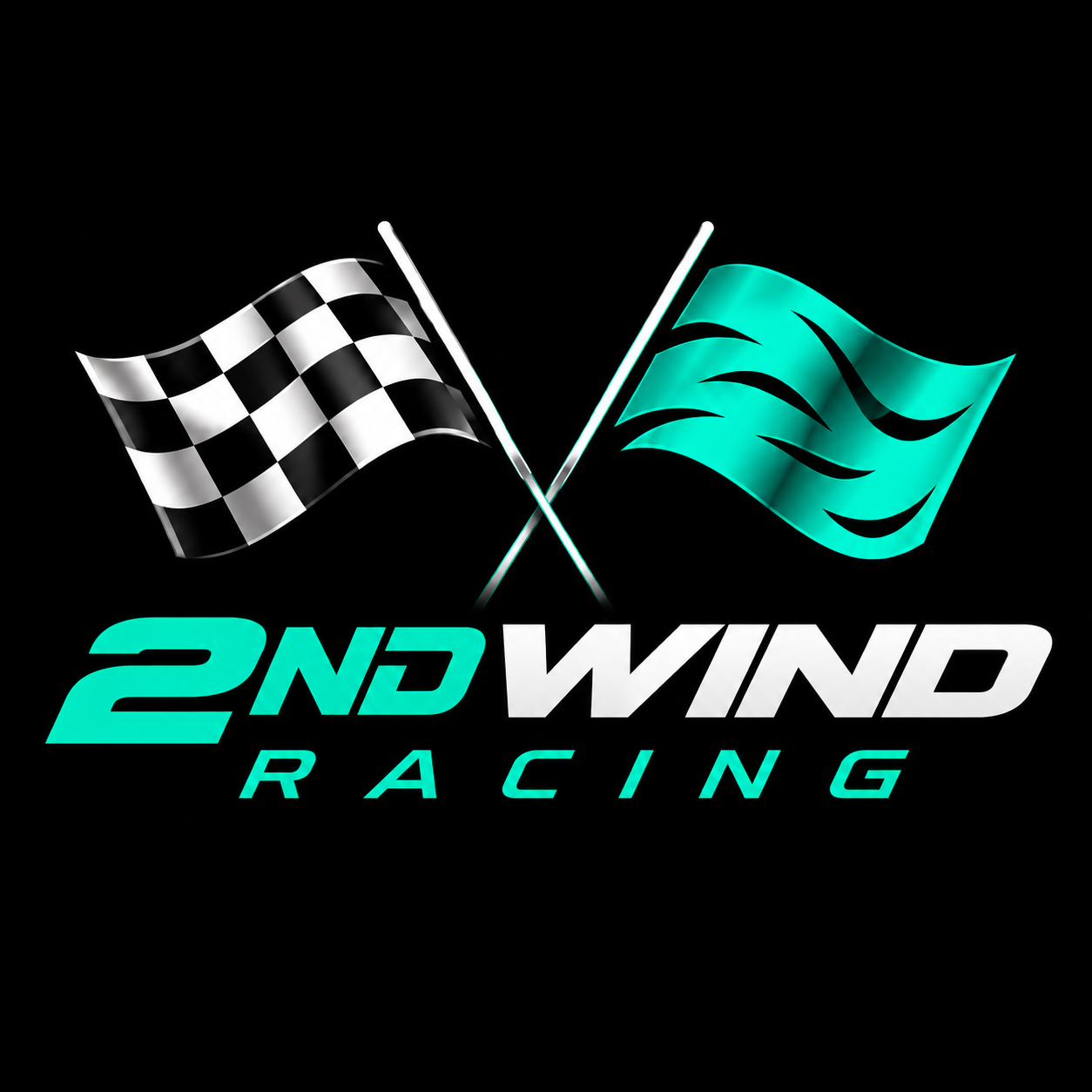 Logo von 2ND WIND RACING mit zwei gekreuzten Rennflaggen