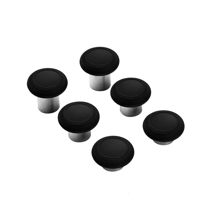 Sechs schwarze GuliKit KK Ring Thumbsticks in drei unterschiedlichen Höhen